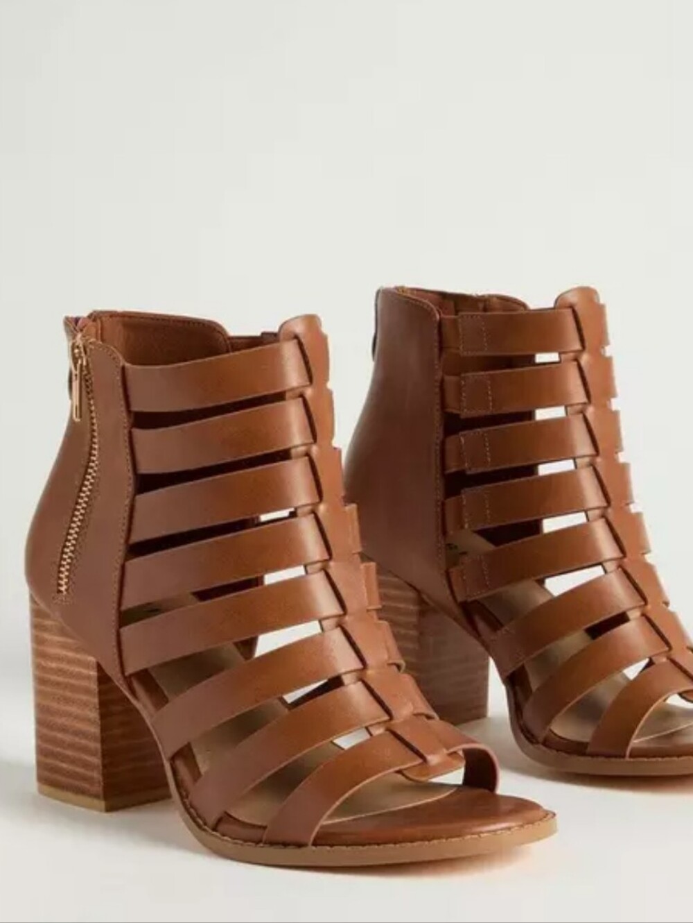 Torrid Block Heel Strappy Sandals 7.5 WW Tan Brown Zip Up Open Toe Heels EUC